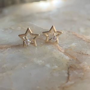 Gold star and diamond stud earrings